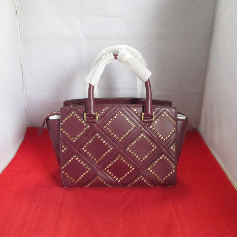 Michael Kors Selma Medium Grommet Top Zip Satchel $498 Plum #051 - Picture 13 of 15